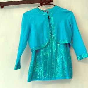 Boston Proper Aqua Blue Sparkle sweater/tank set